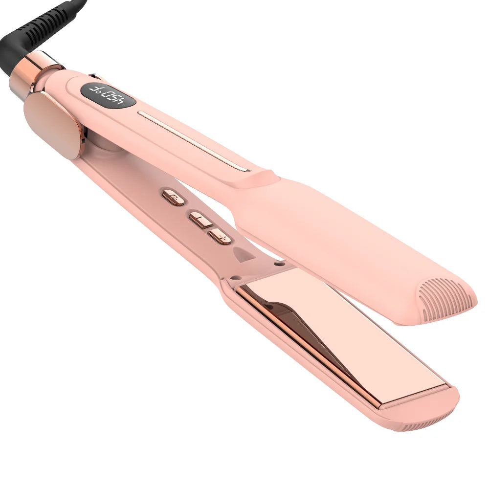 2025 Professional New Pink Titanium Flat Iron Custom Logo 480 Electric Ionic Infrared Salon Hair Straightener Universal Voltage
